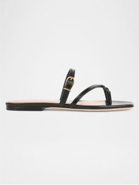 Veronica Beard Black Leather Slim Toe-Loop Sandals 9.5